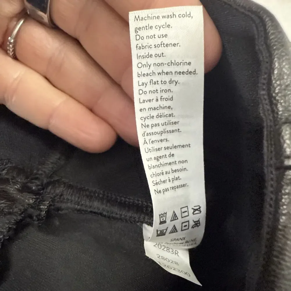 Spanx Leather Like Jogger Black Pull On Pants Faux Vegan Pockets Size Small